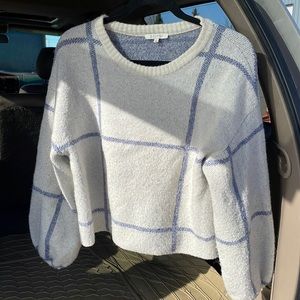 Grid sweater. Cream and blue